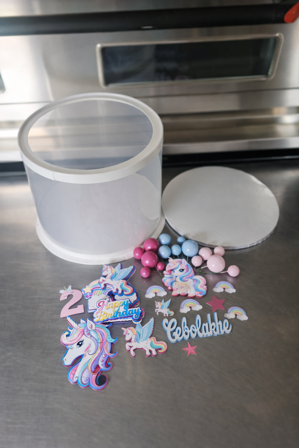 Themed Cake Finish Combo Kit (Box + Board + Custom Topper + Decor Balls)