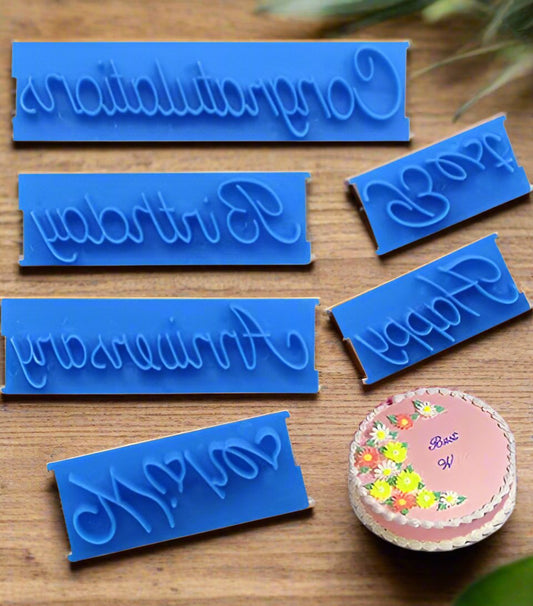 6pcs Cake Decoration, Handwritten Phrase Letter Fondant Stamp