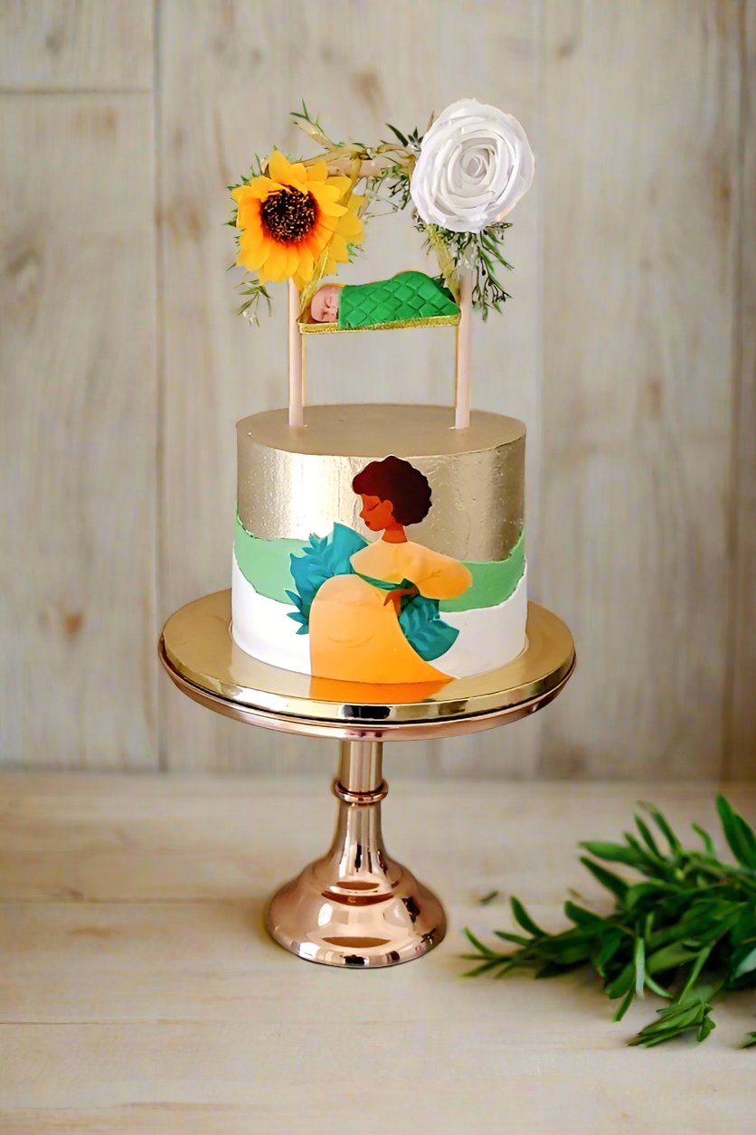 Gold baby shower cake