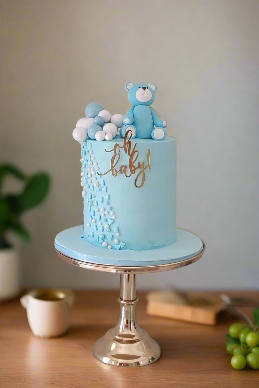 Powder blue baby shower cake